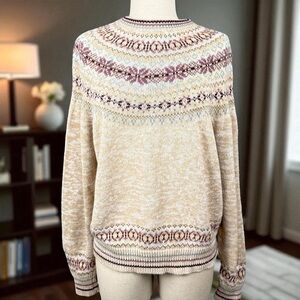 Women's Beige and Purple Patterned Sweater